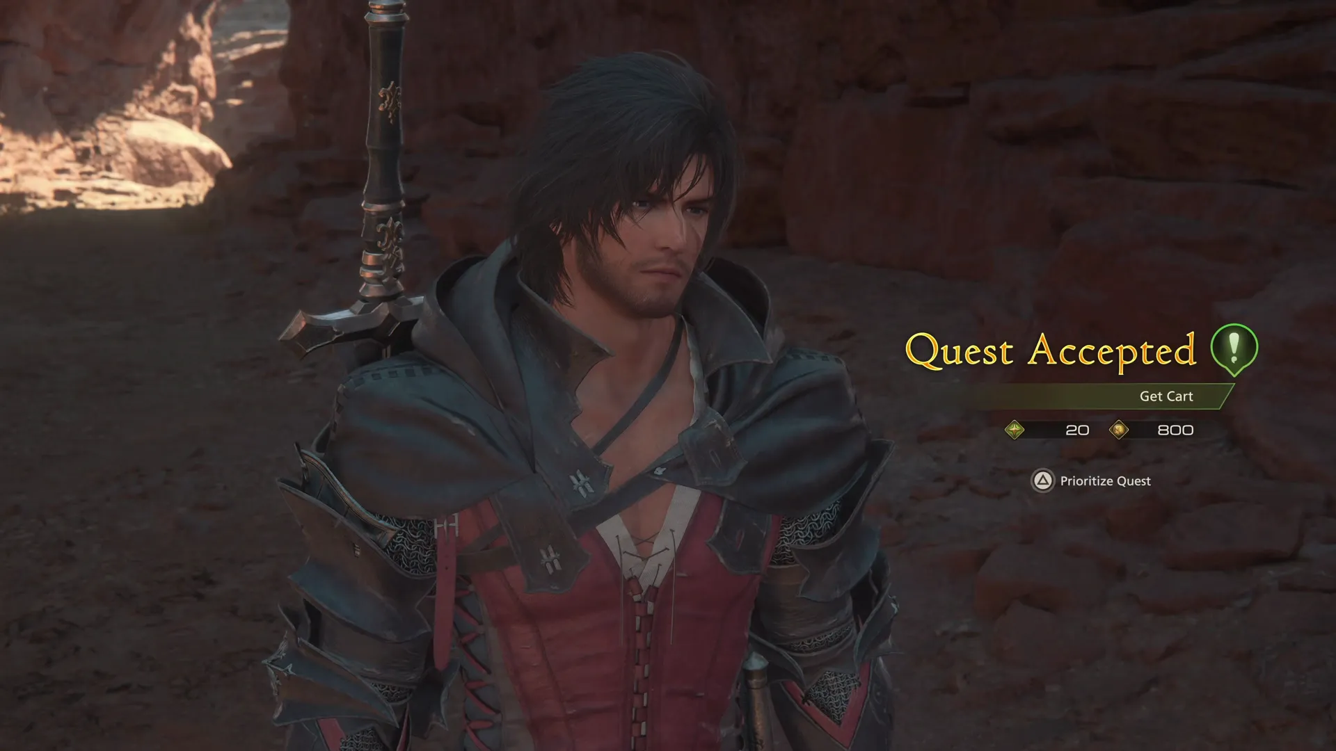 Accepting the Get Cart Optional Quest from the two soldiers along Laetny’s Cleft