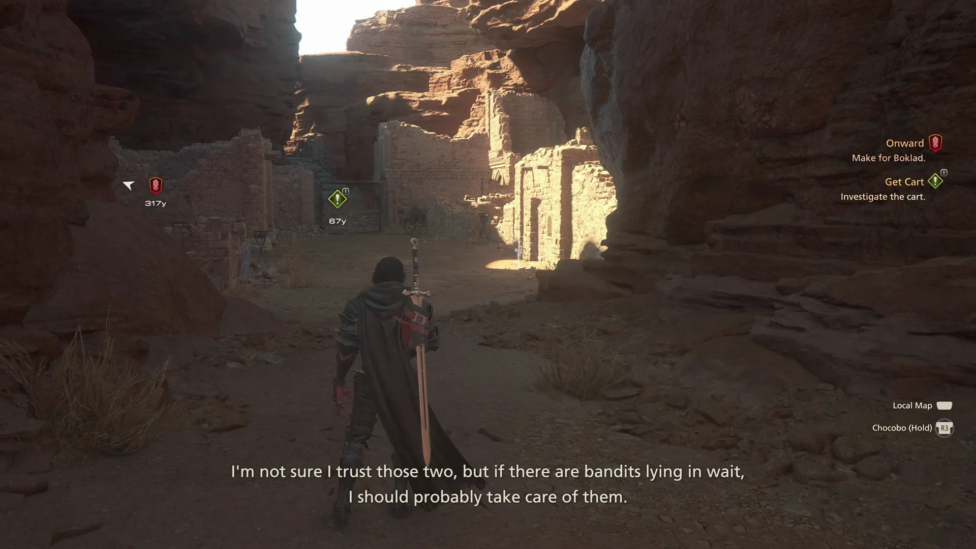 Preparing to travel through the canyon which is an obvious trap for Clive and his friends