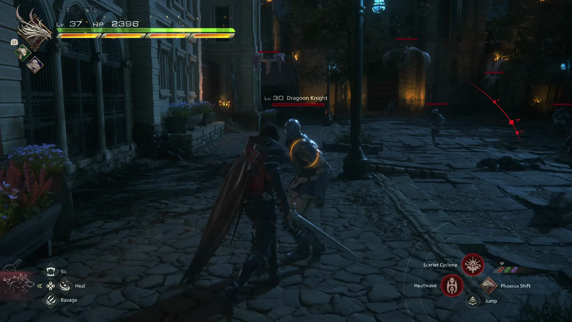 Fighting against a Dragoon Knight amongst other groups of enemies in Twinside