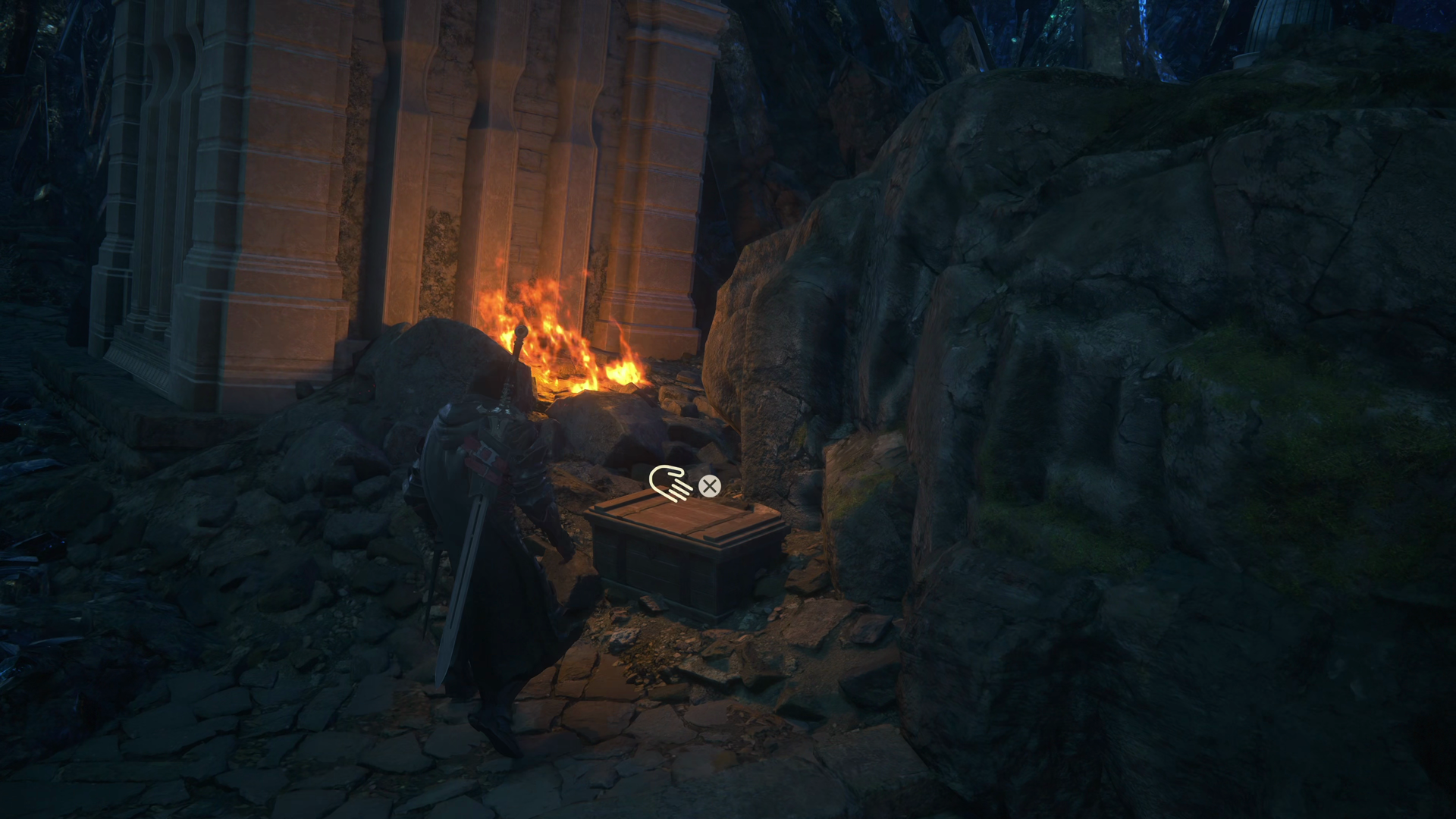 Opening a treasure coffer that contains Black Blood and Bloody Hides