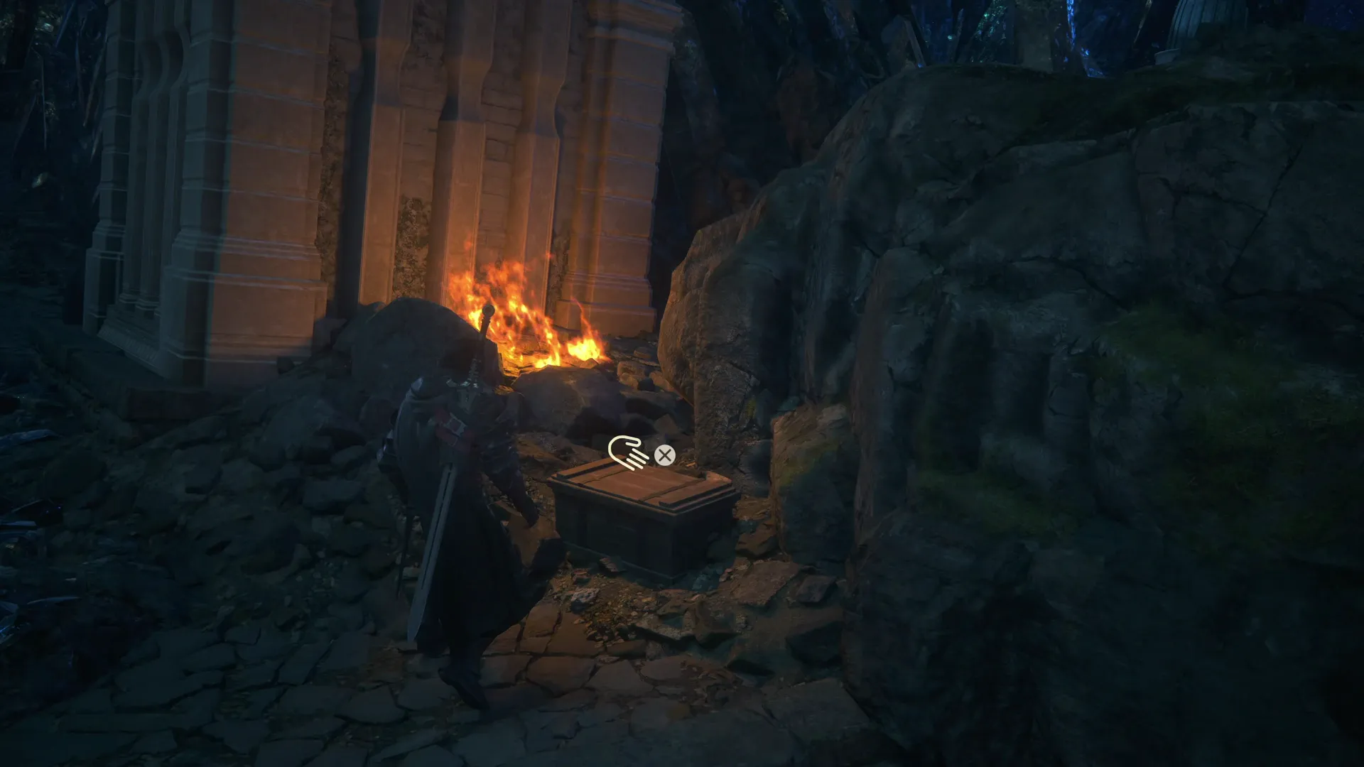 Opening a treasure coffer that contains Black Blood and Bloody Hides