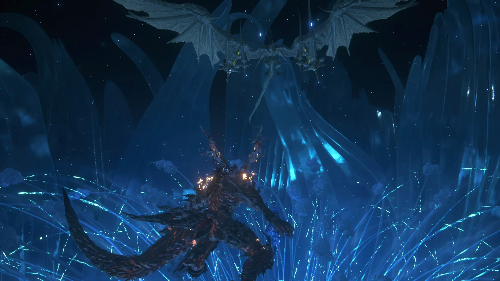 The start of the battle between Ifrit and Bahamut
