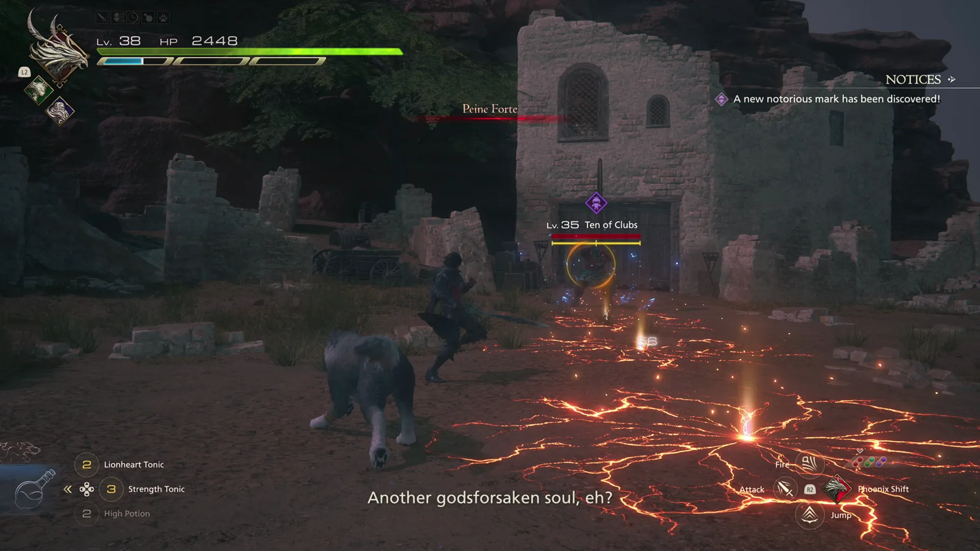 The Ten of Clubs using its Peine Forte attack