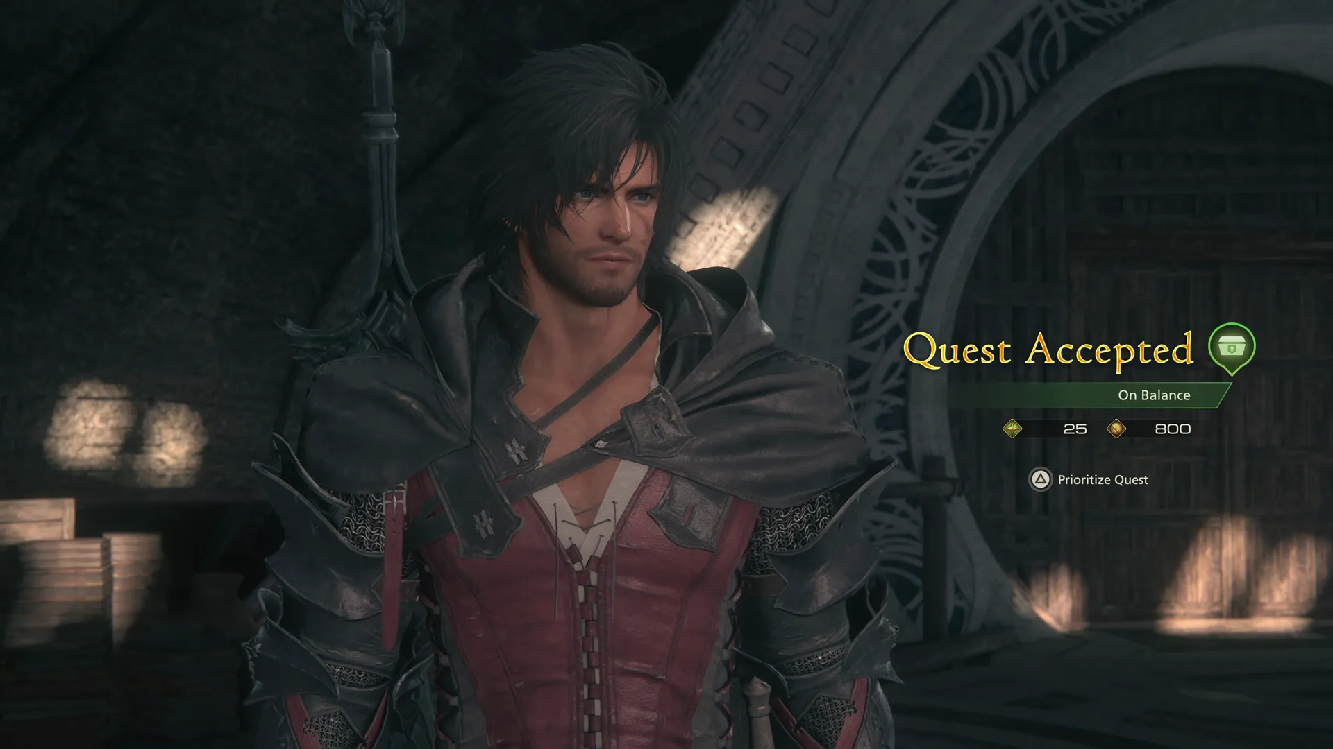 Accepting the On Balance Optional Quest from Shirleigh in the shelves of the Hideaway