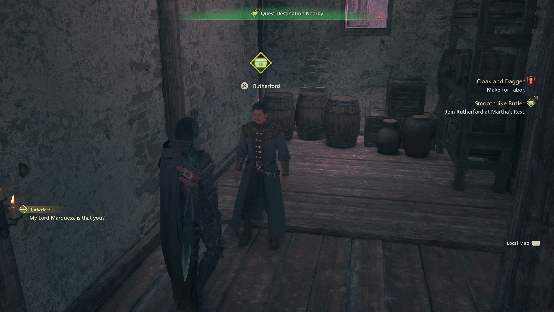 Speaking with Rutherford on the second floor of the Golden stables