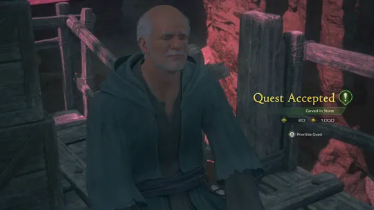 Accepting the Carved in Stone Optional Quest from Milos in the center of Tabor