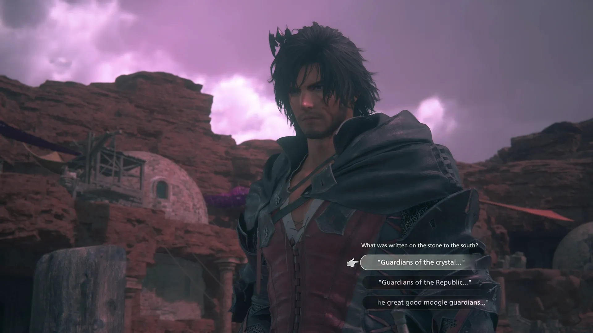 Clive selecting one of the options to relay what was written on the stones