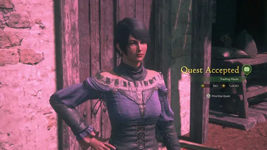Accepting the Trading Places optional quest from Eloise in Boklad