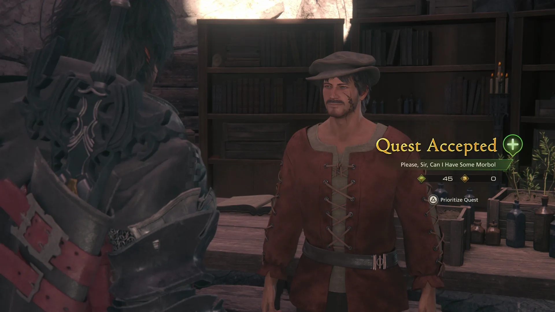 Accepting the Please, Sir, Can I Have Some Morbol Optional Quest from Nigel in the backyard of the Hideaway
