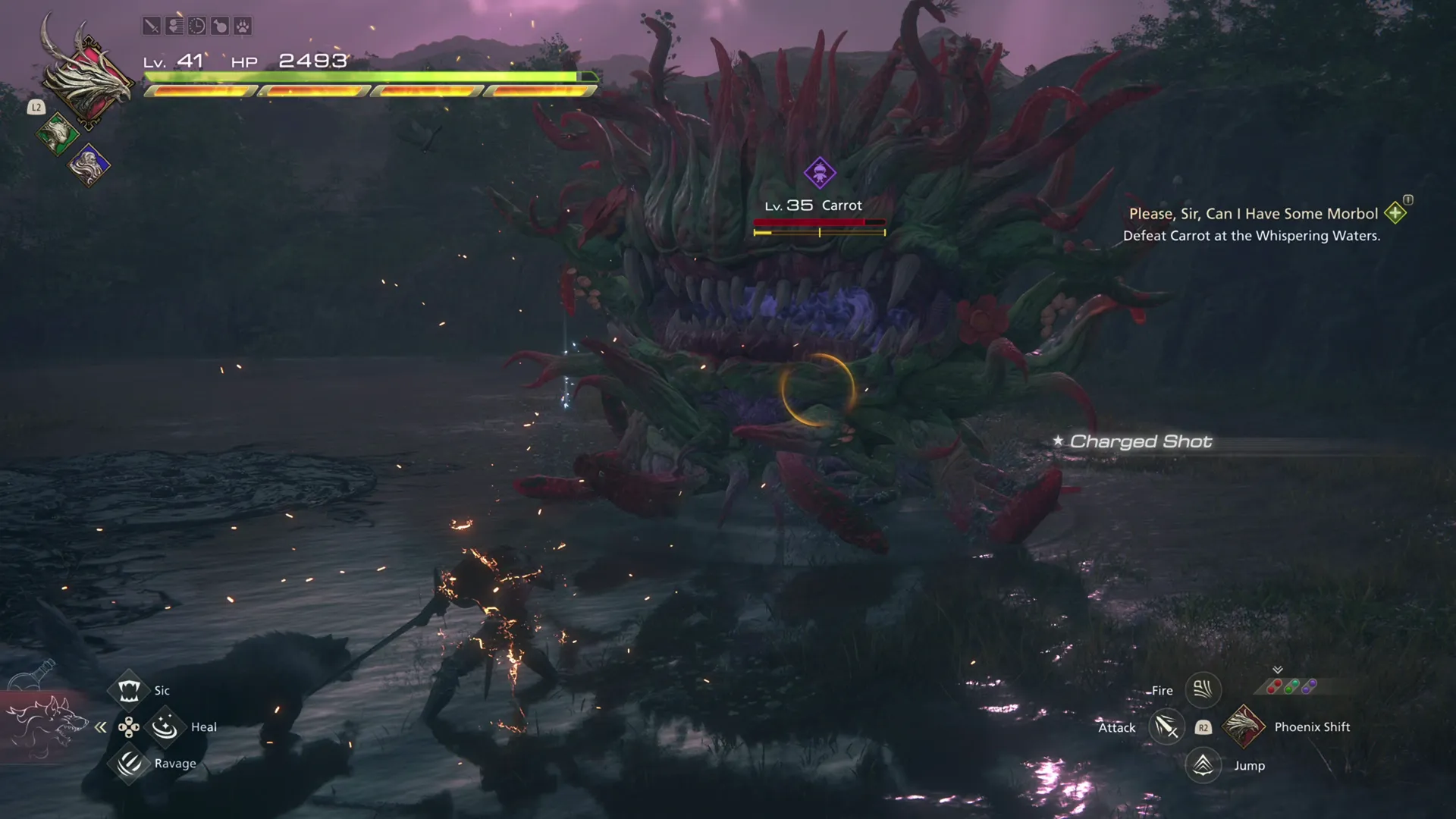 Close-up of Carrot at the start of the Notorious Mark battle in the Whispering Waters