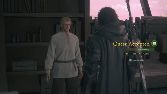 Accepting the Tears of Mercy Optional Quest from Rodrigue in the infirmary of the Hideaway