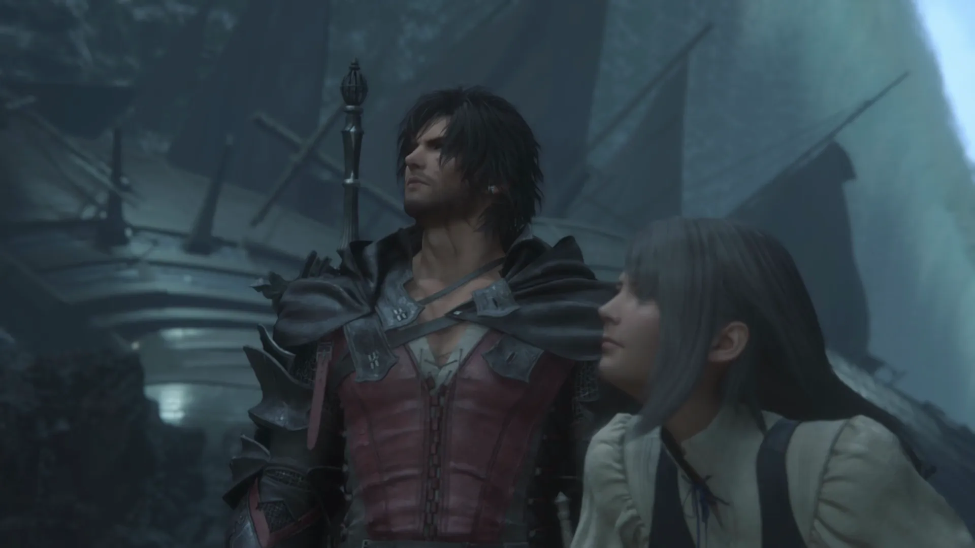 Clive and Jill during the splitting of the sea cinematic