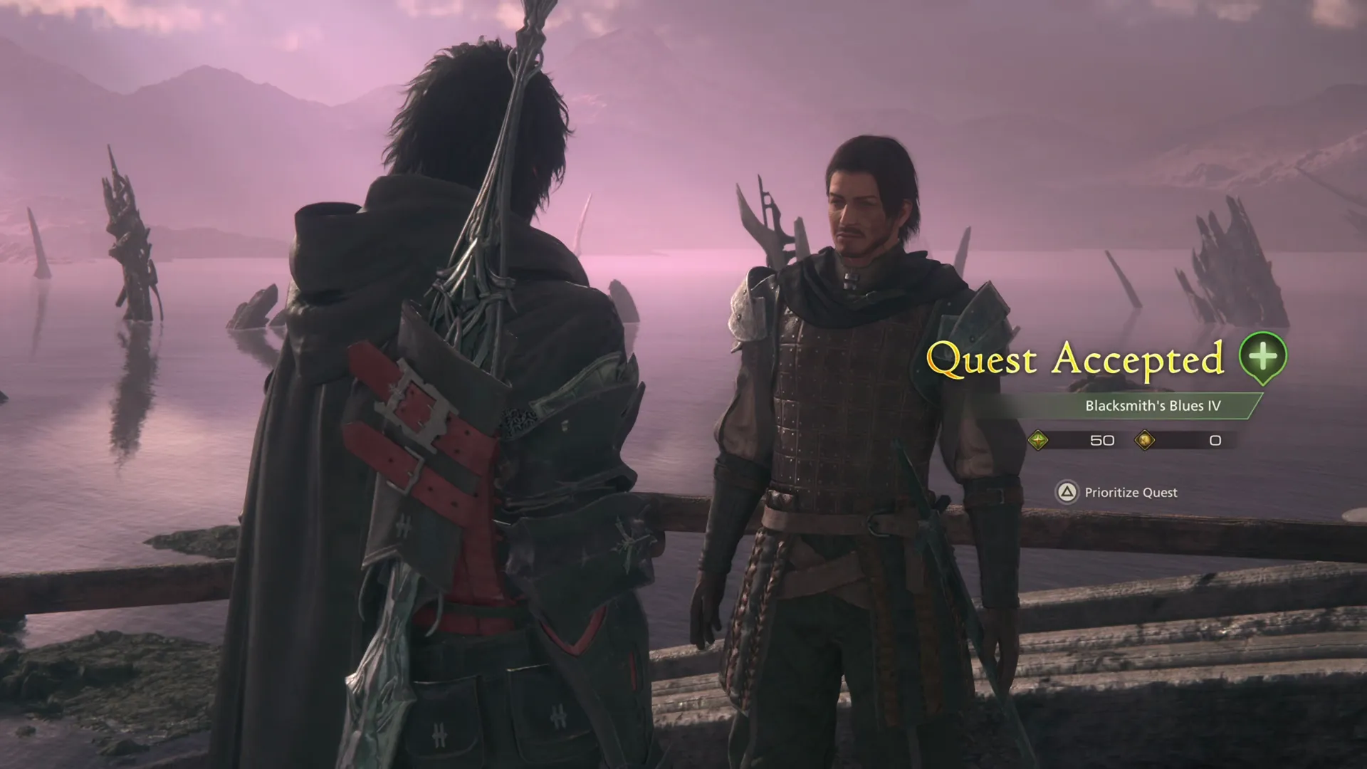 Accepting the Blacksmith’s Blues IV Optional Quest from August in the mess of the Hideaway