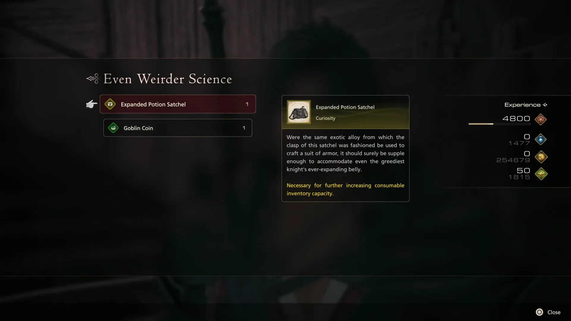 Receiving the Expanded Potion Satchel reward after completing the quest