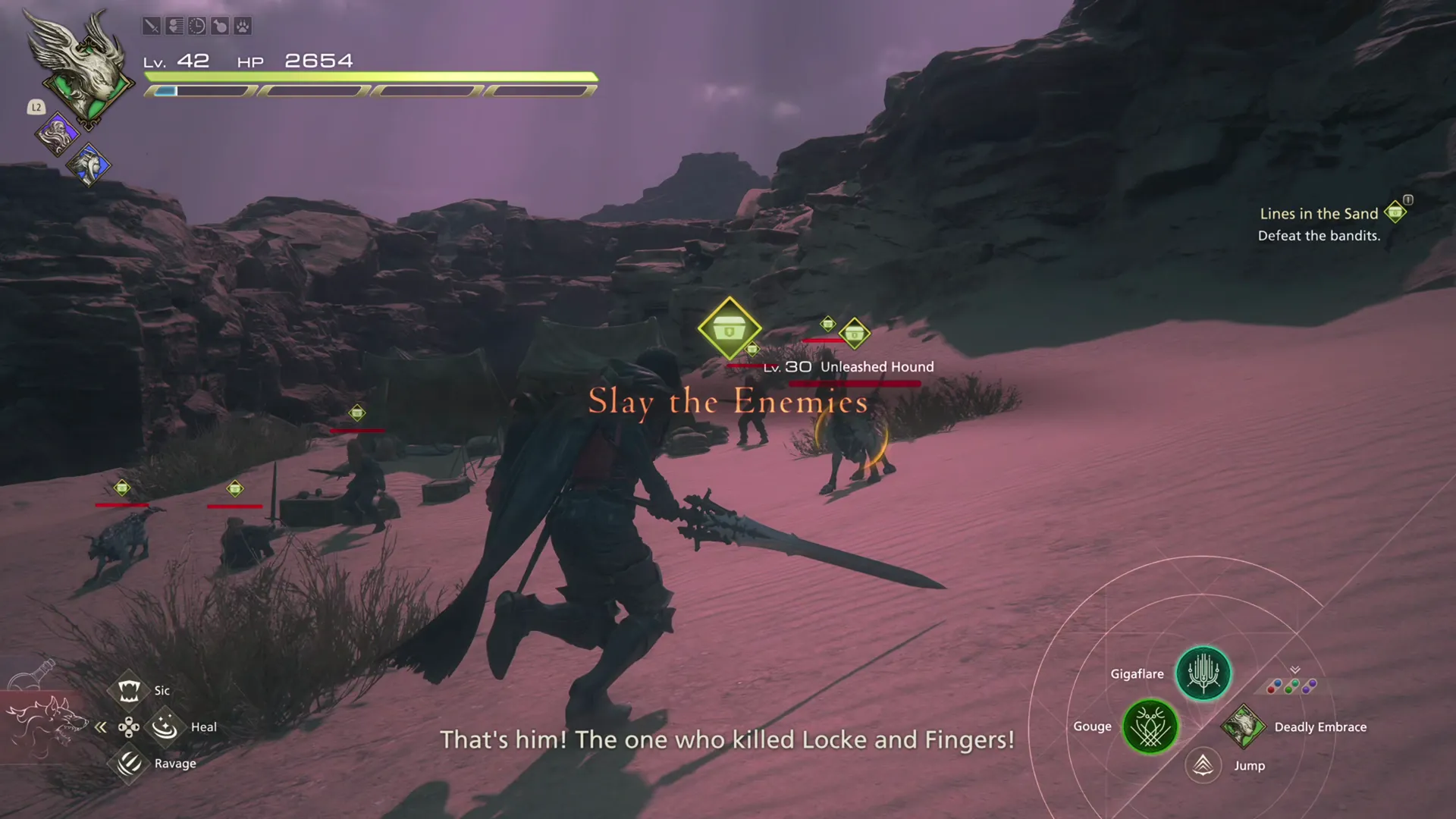 Defeating the bandits and hounds at their camp in the Southern Velkroy Desert