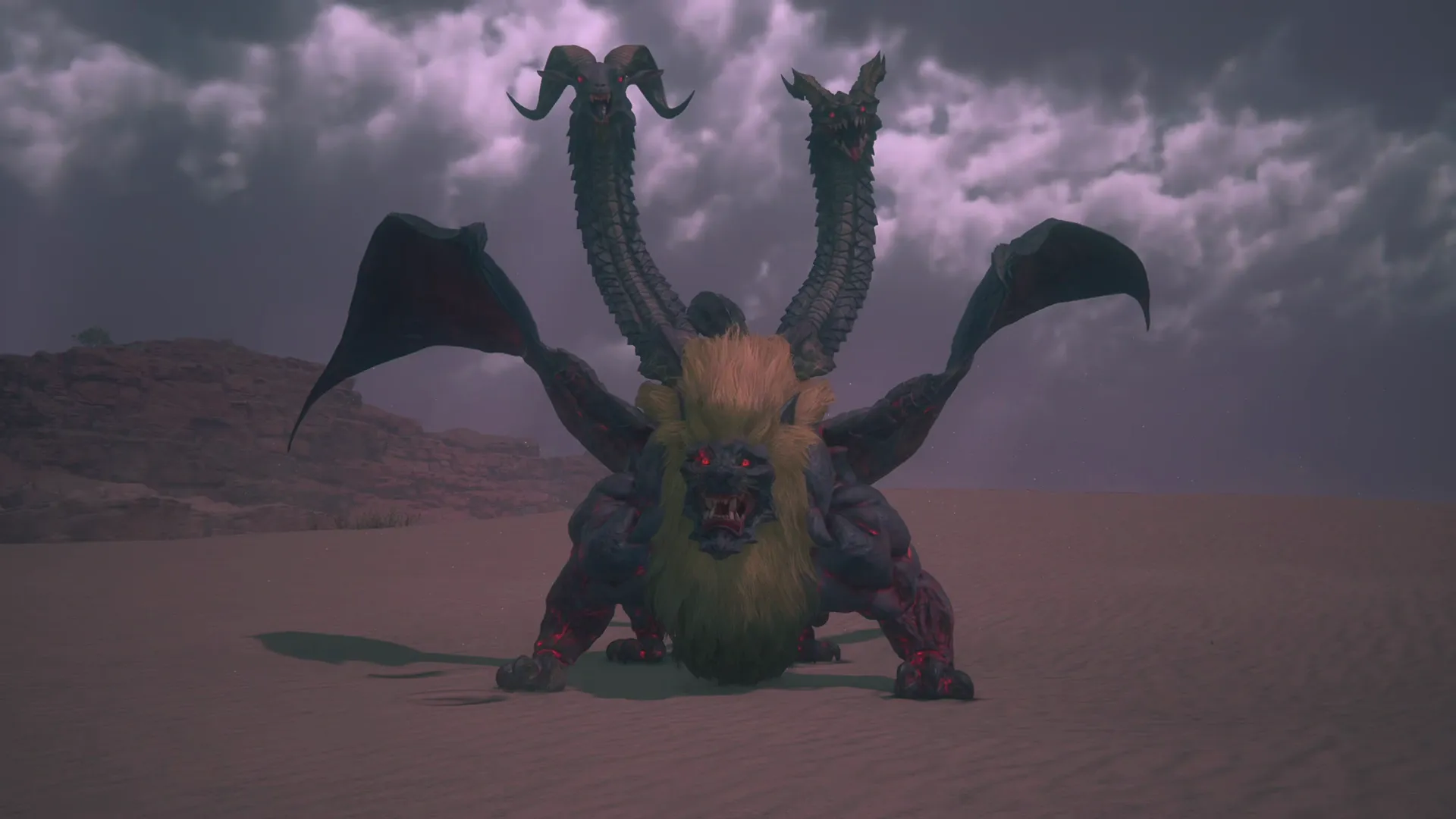 Close-up of Gorgimera at the start of the Notorious Mark battle in Velkroy Desert