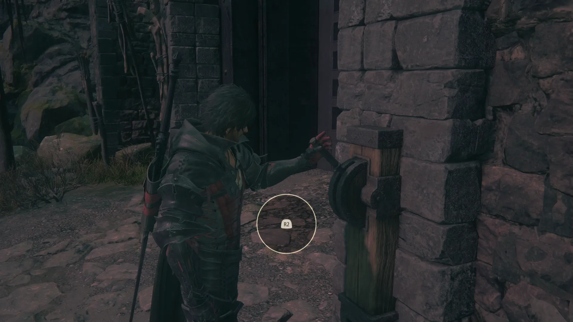 Activating the switch with R2 to go through the doorway