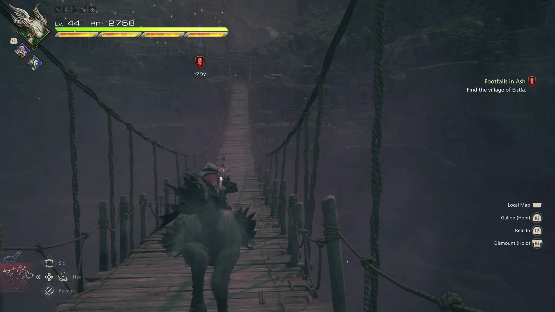 Crossing a rope bridge with the Chocobo