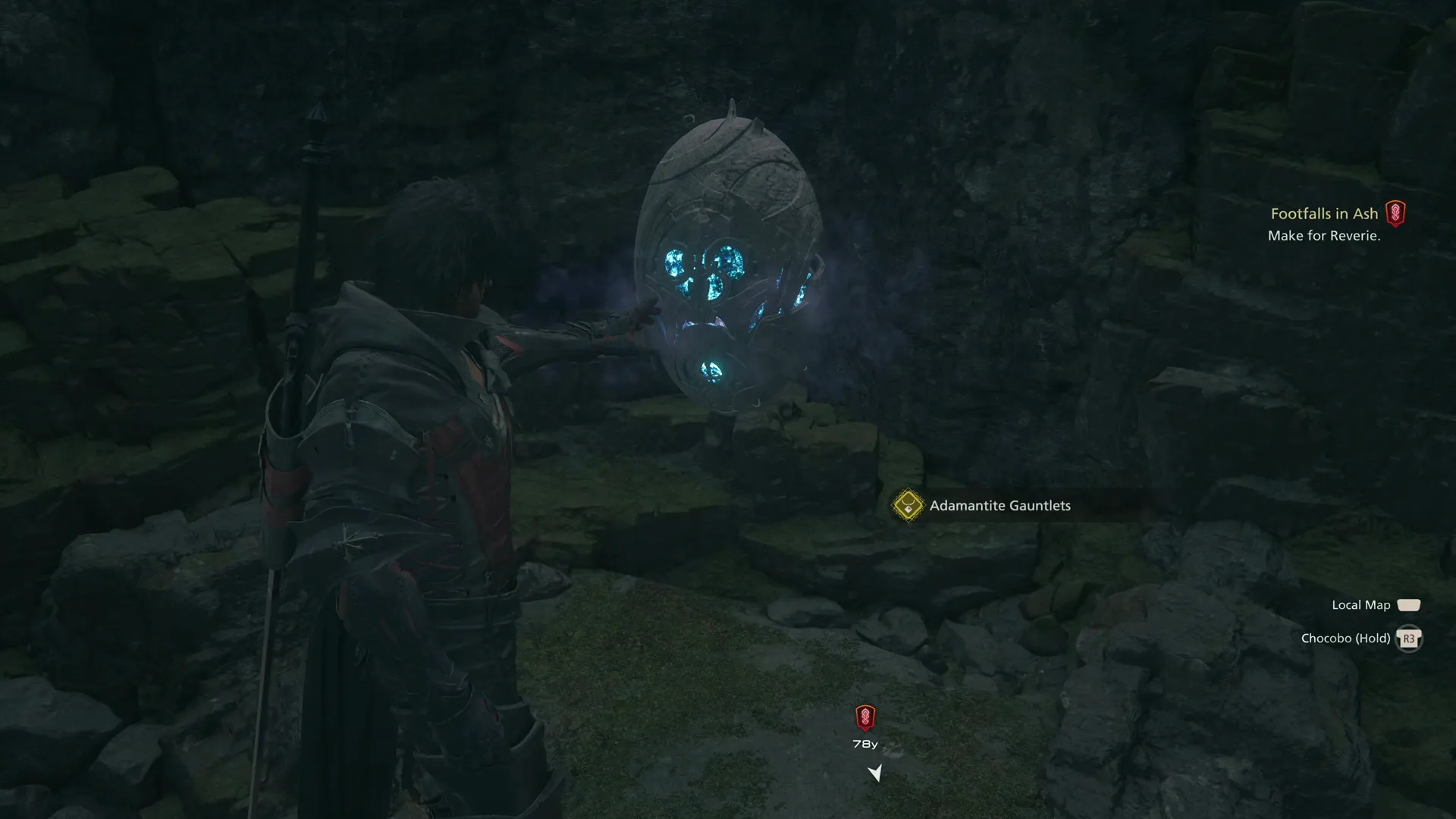 Opening the treasure coffer that contains the Adamantite Gauntlets accessory