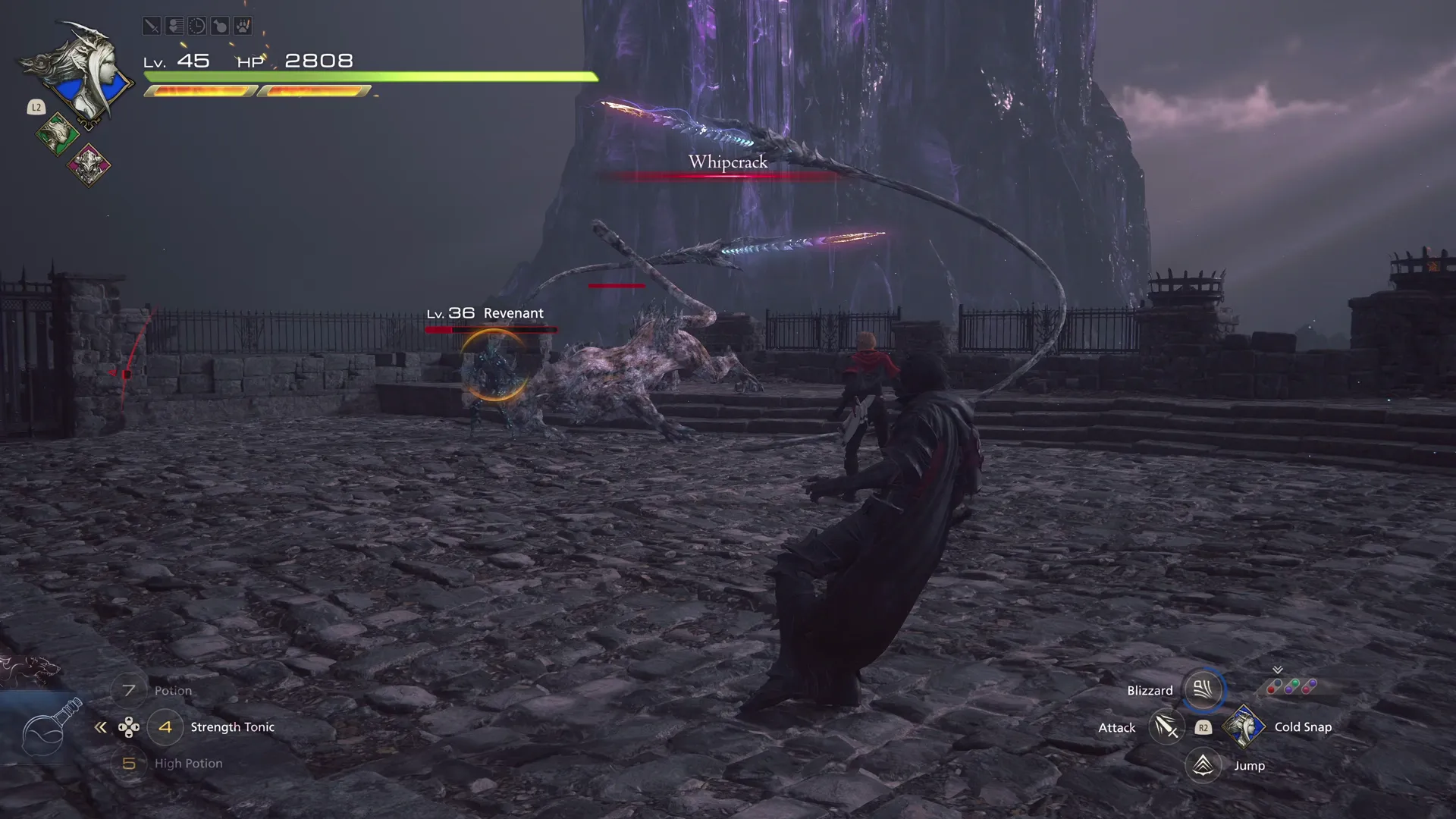 Coeurl using its Whipcrack attack against Clive