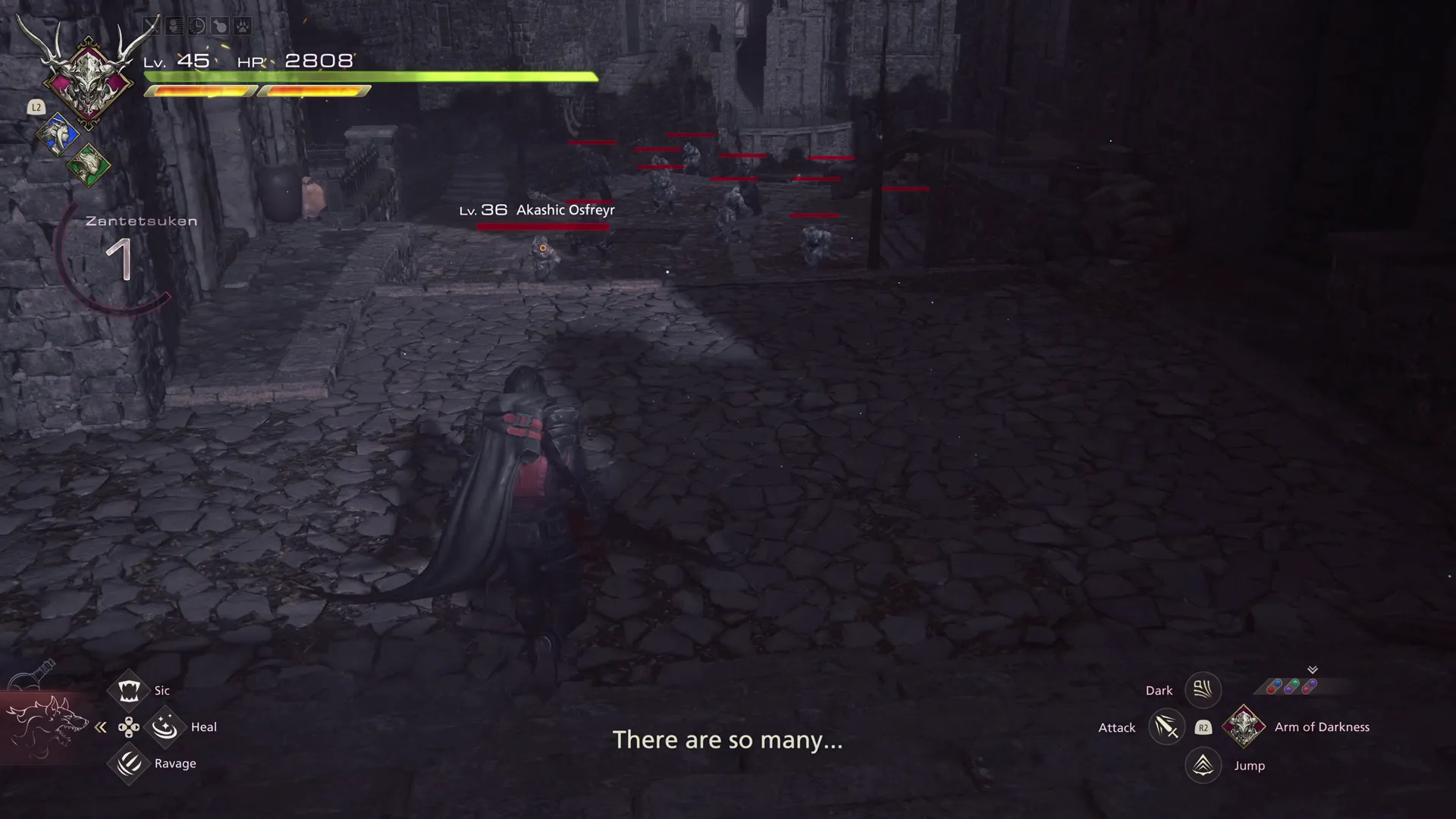 Approaching a group of Akashic soldiers and using Zantetsuken to defeat all of them at the same time