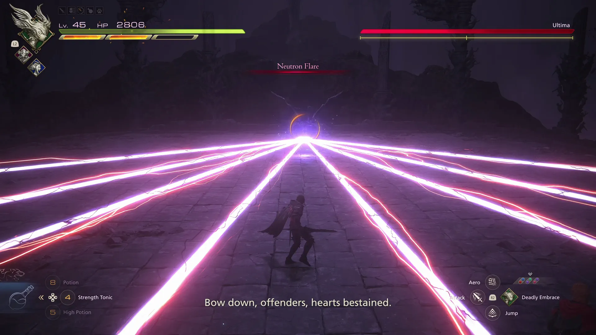 Ultima using its Neutron Flare attack against Clive