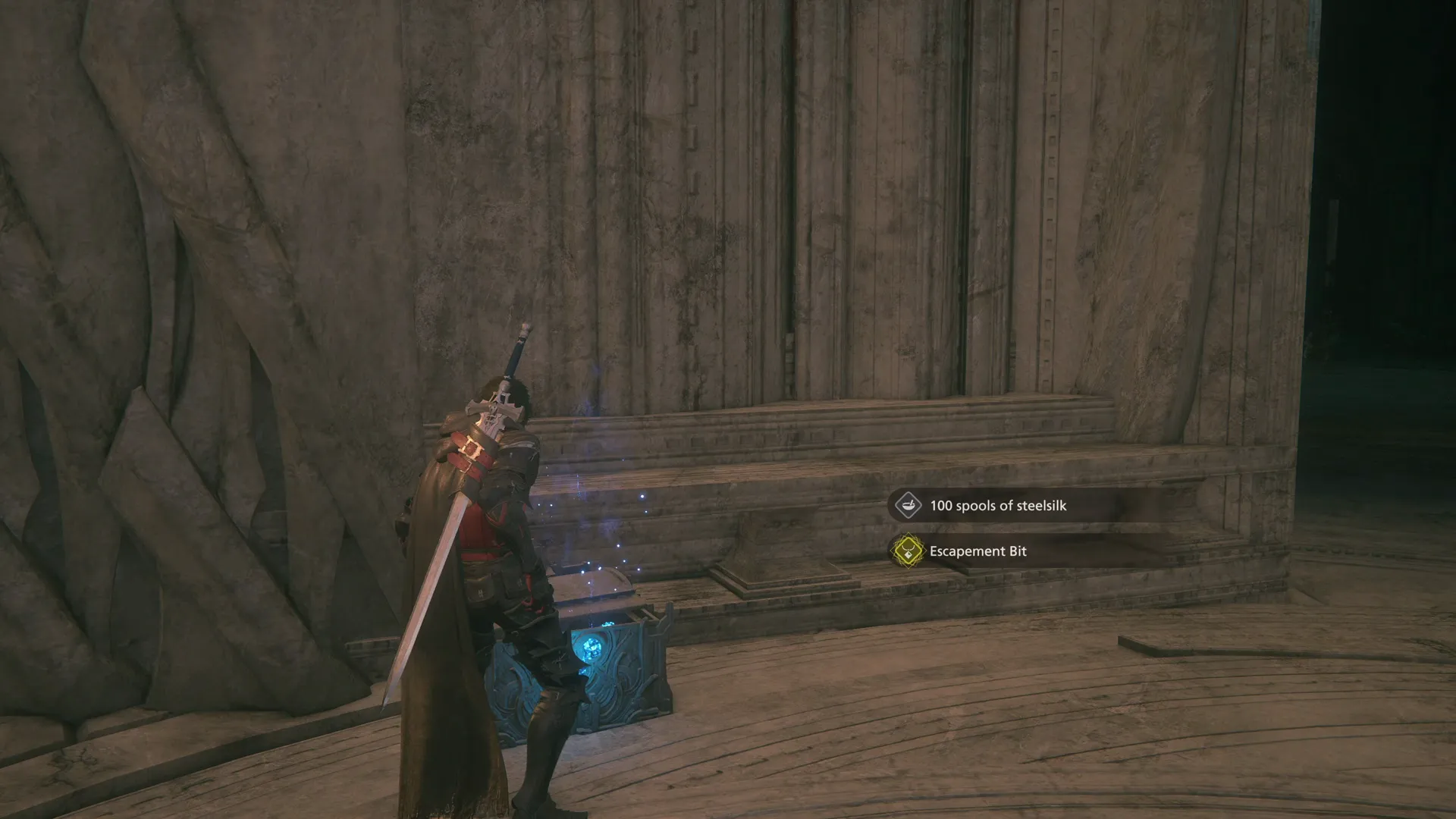 Opening the treasure coffer which contains steelsilk and an Escapement Bit