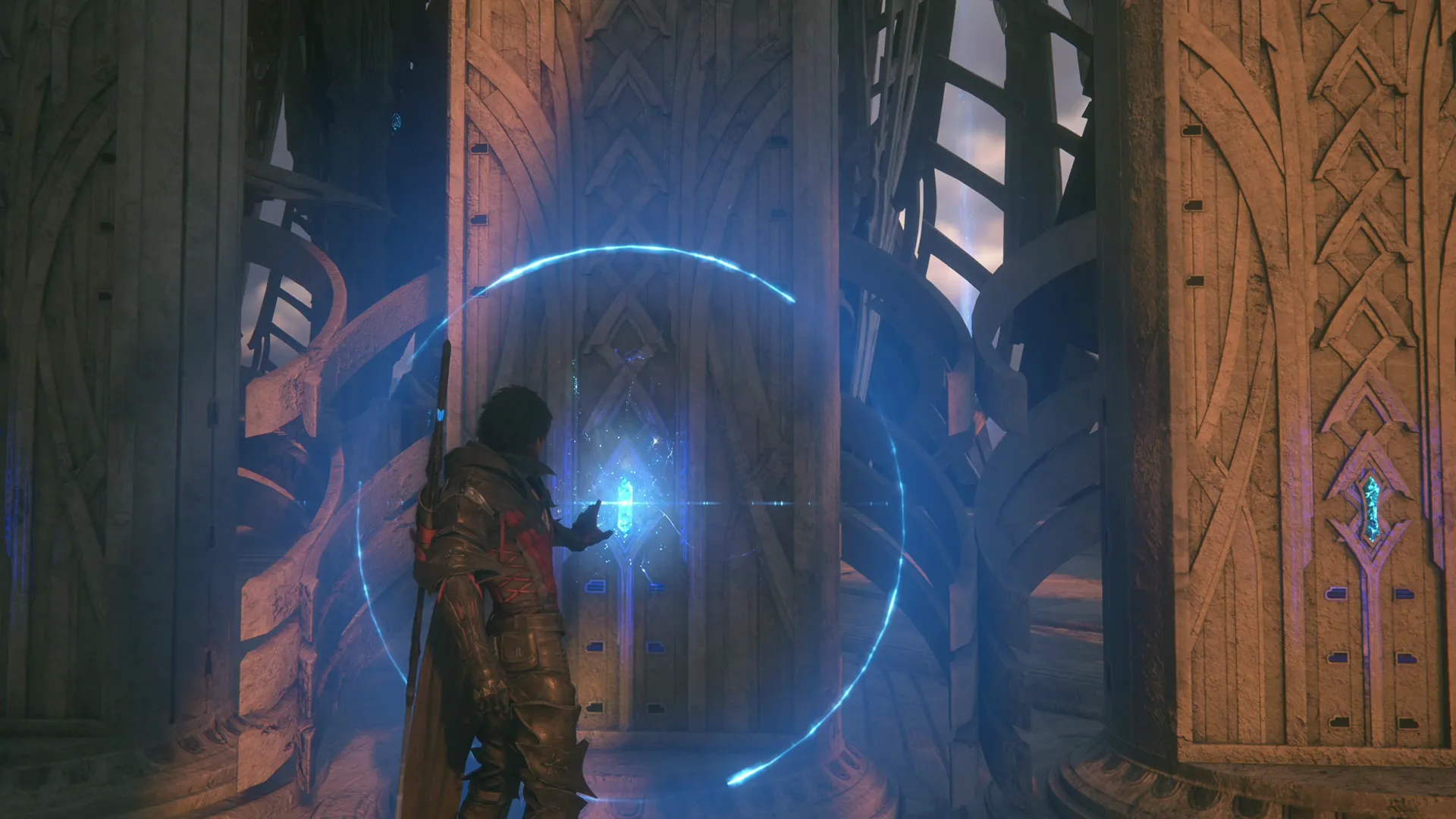 Touching the glowing blue light to lower the pillar