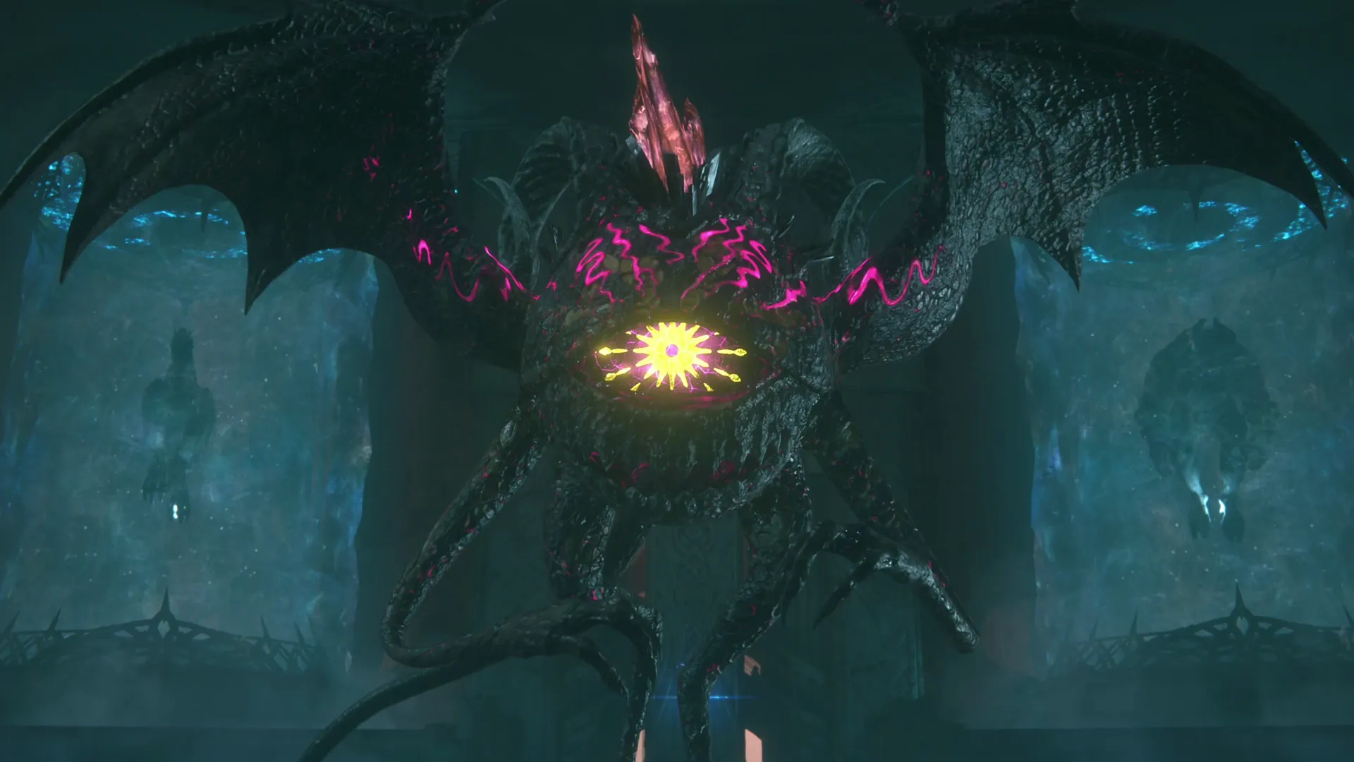 Close-up of Angra Mainyu during the boss battle in the Sagespire