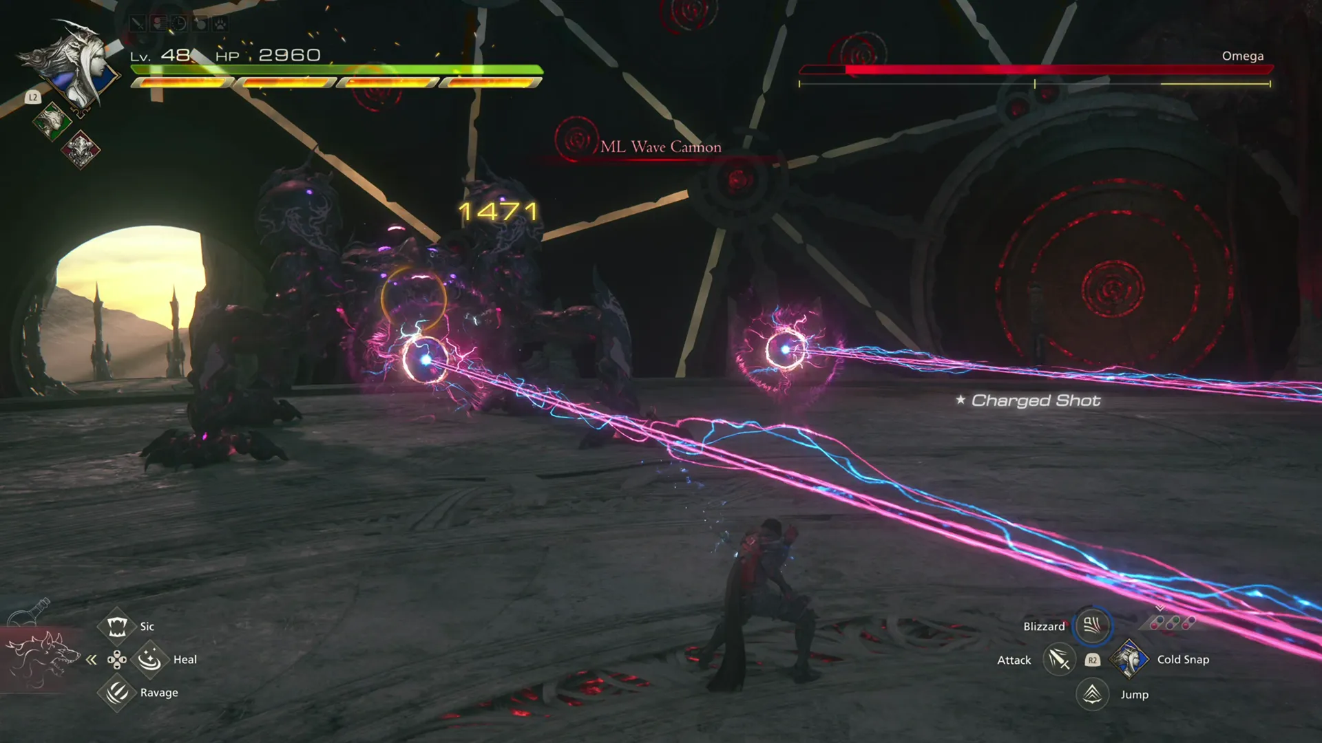 Omega using its ML Wave Cannon attack during Phase 1