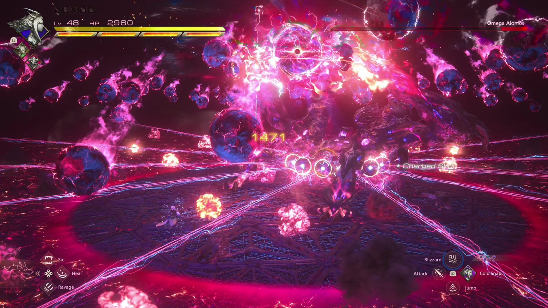 Last phase of the Omega battle during dimensional compression