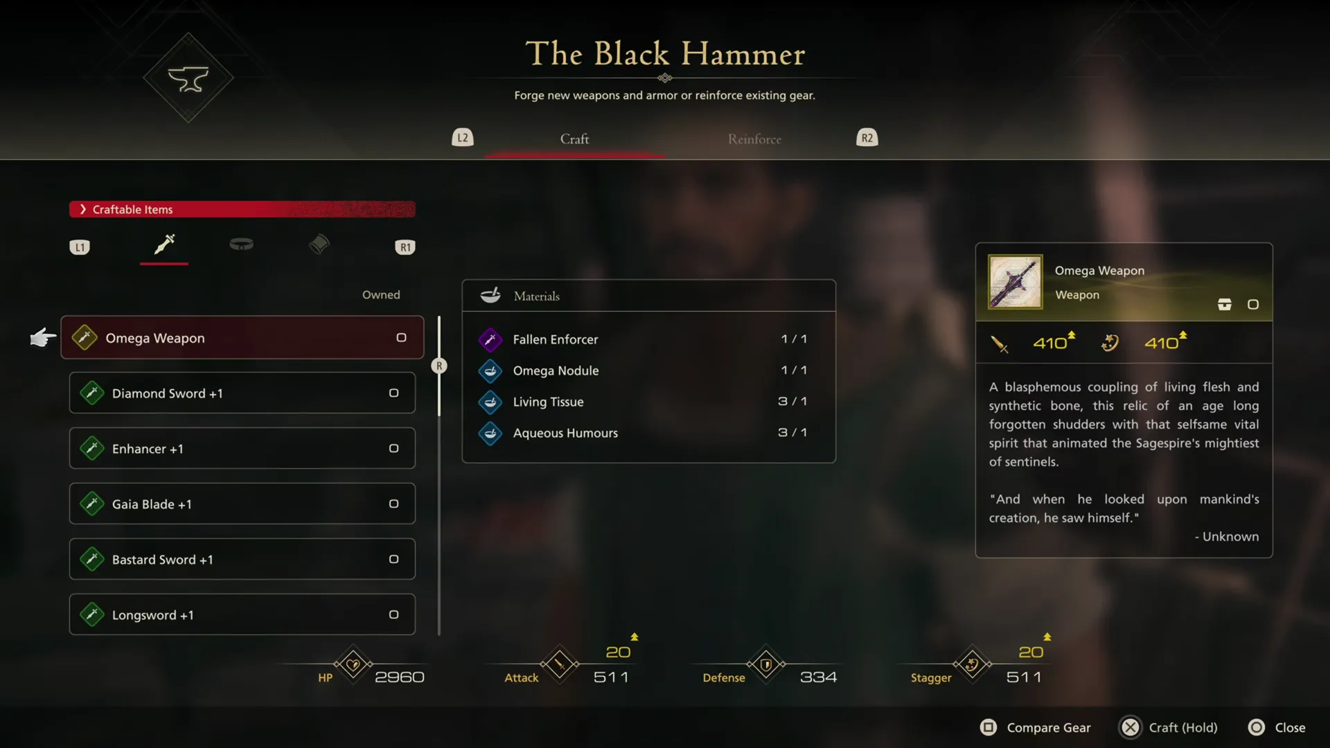 Crafting the Omega Weapon at the Black Hammer at the Hideaway