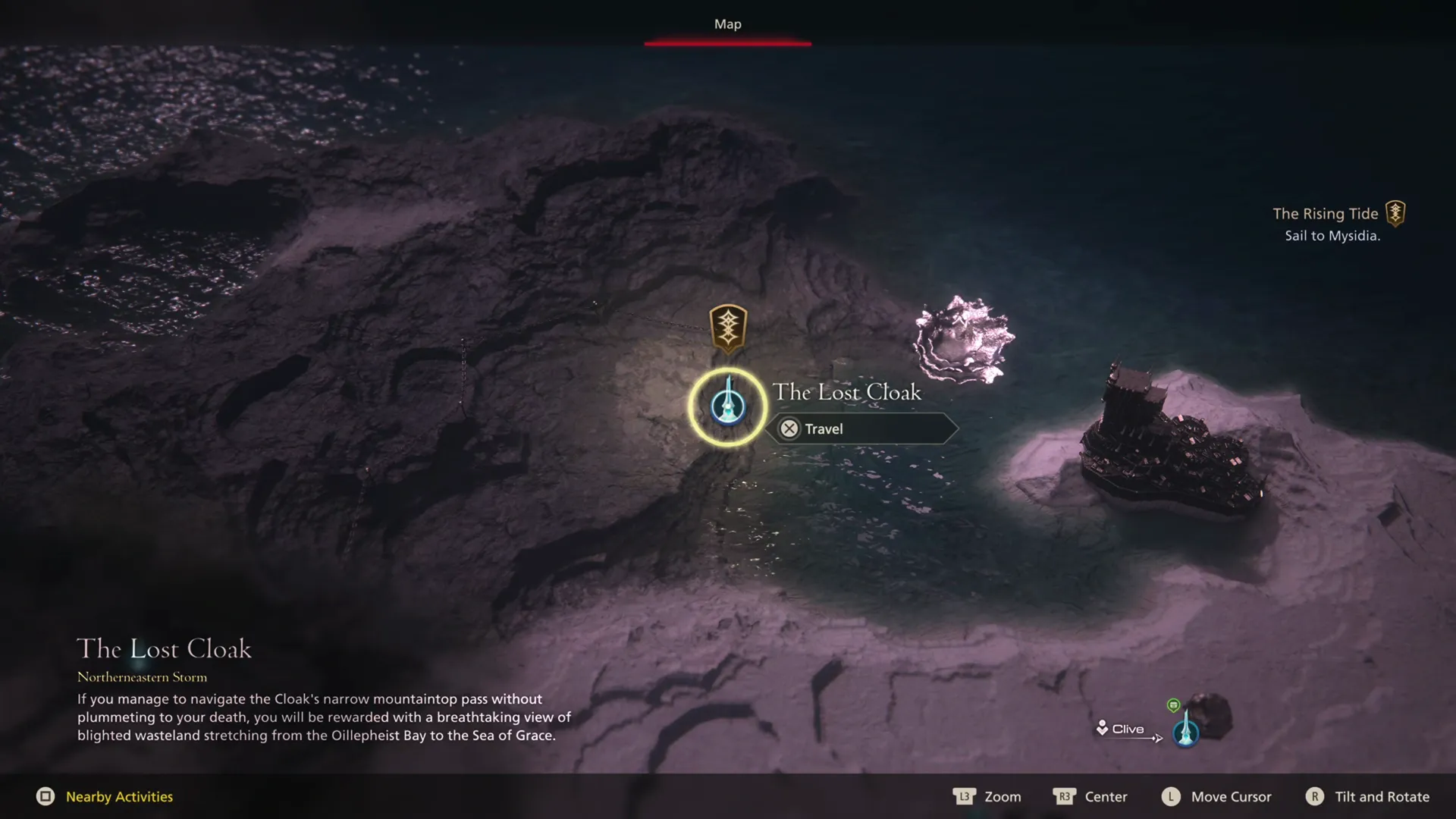 Selecting the Lost Cloak location on the World Map