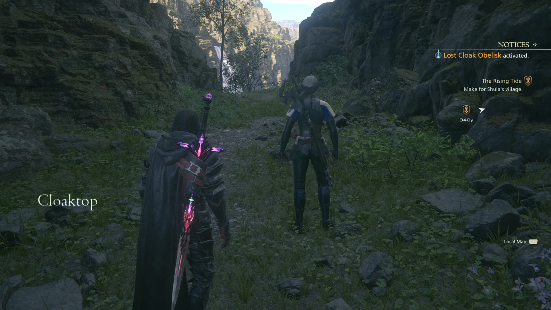 Clive and Shula arriving at the entrance to Mysidia on Cloaktop