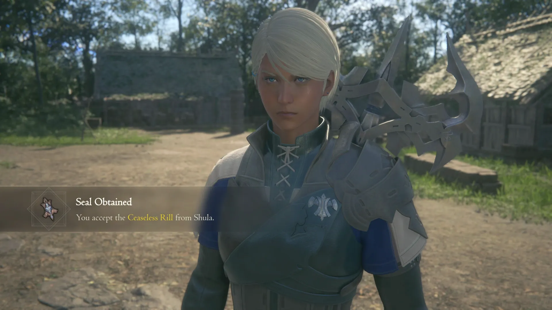 Shula providing Clive with the seal of the Ceaseless Rill curiosity