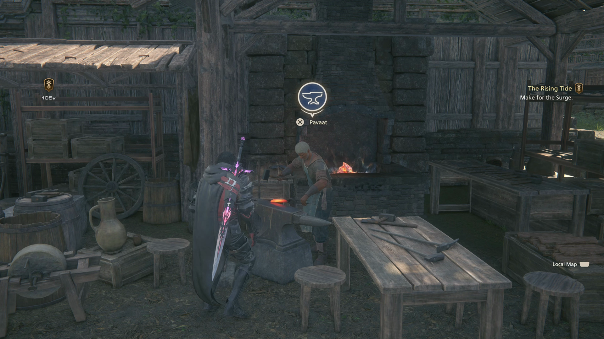 Speaking to Pavaat, the Blacksmith, at the Haven Foundry