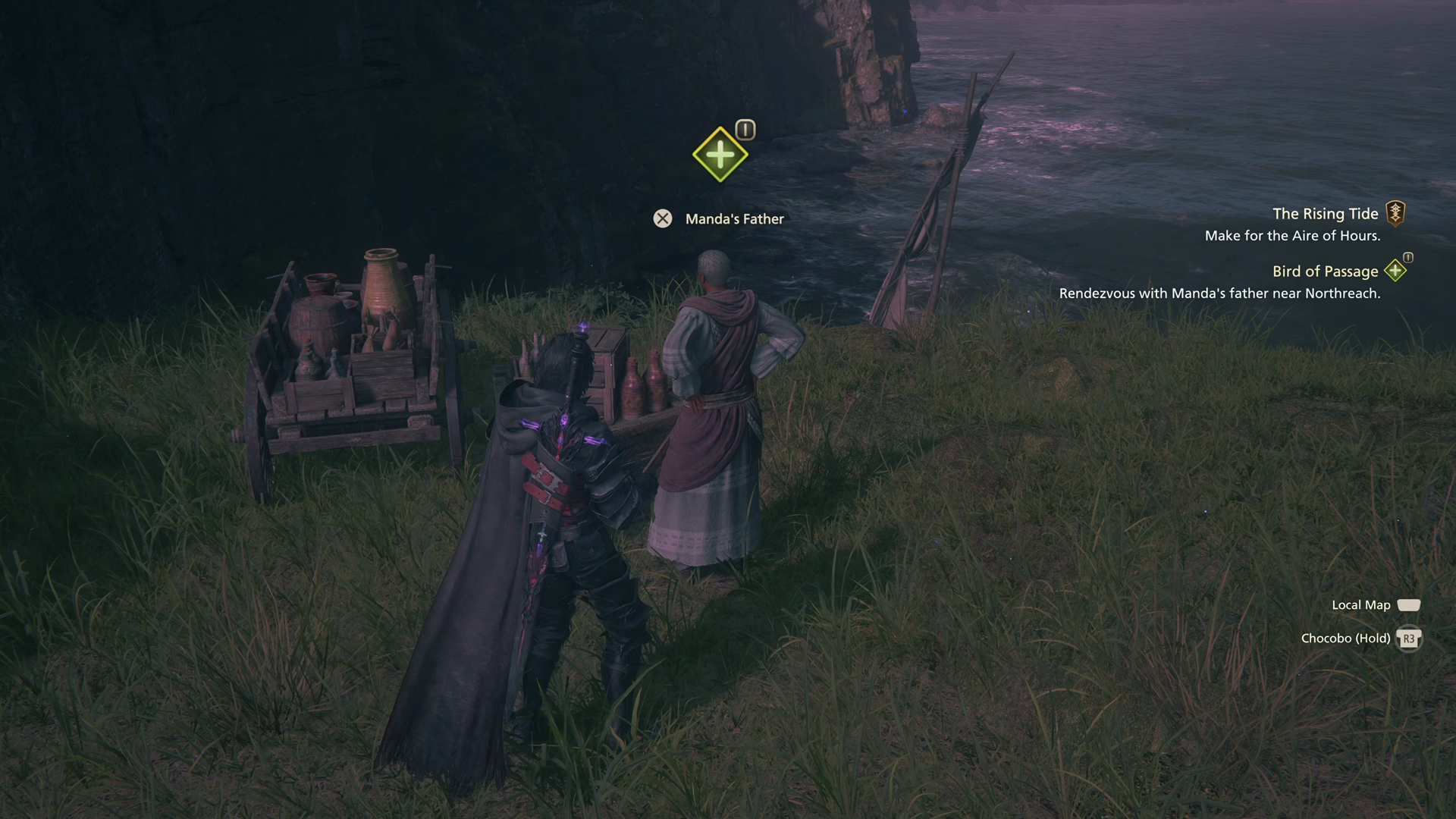 Clive standing with Ambrosia, the Chocobo, in Haven