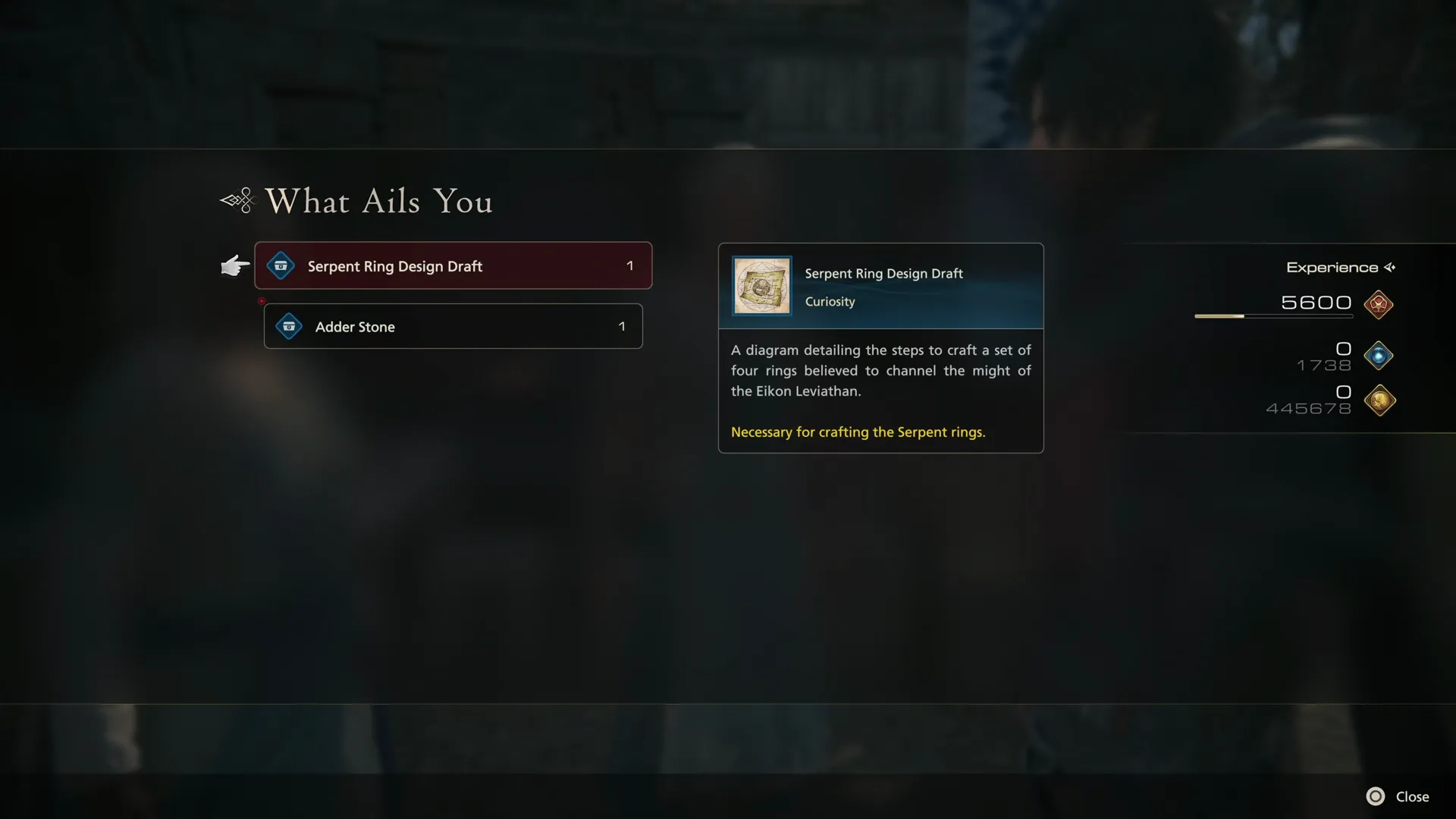 Serpent Ring Design Draft reward from the What Ails You quest