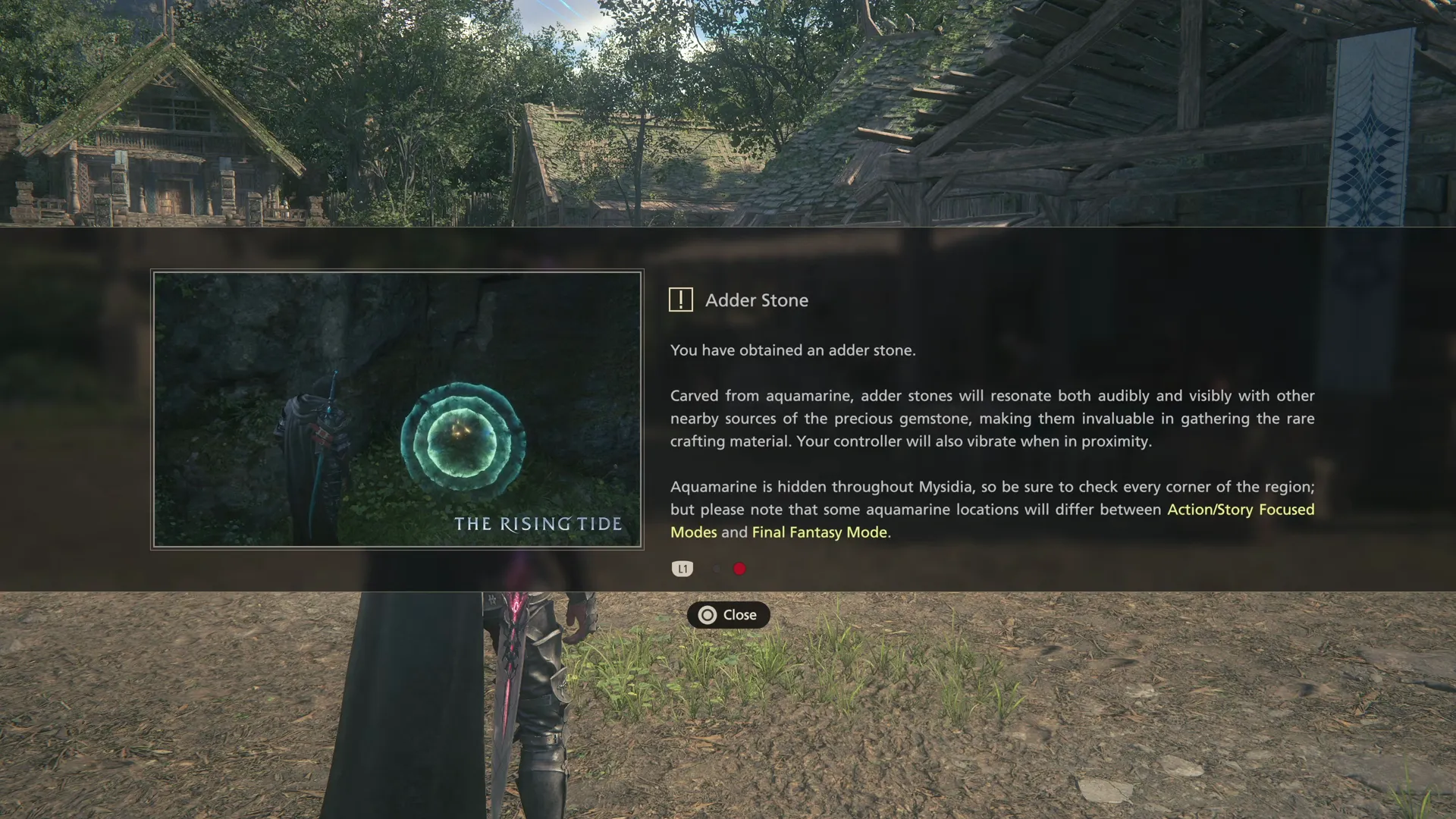 Tutorial Message showing what to look for so you can track down Aquamarines around Mysidia