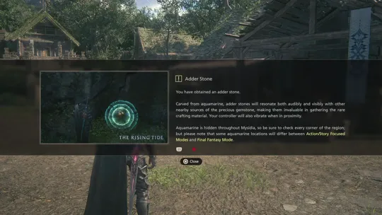 Tutorial message outlining how the Aquamarines can be found within Mysidia and explaining what to look and listen for