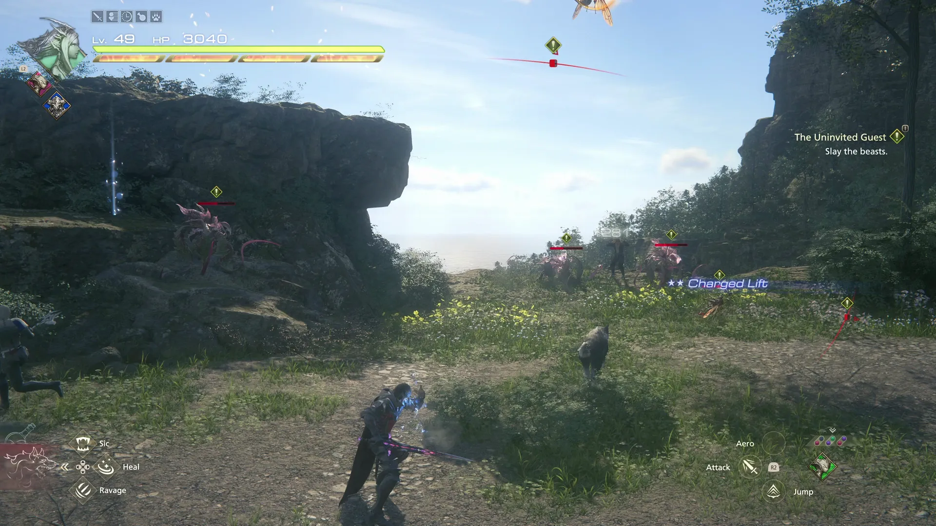 Battling the group of enemies along the southern path