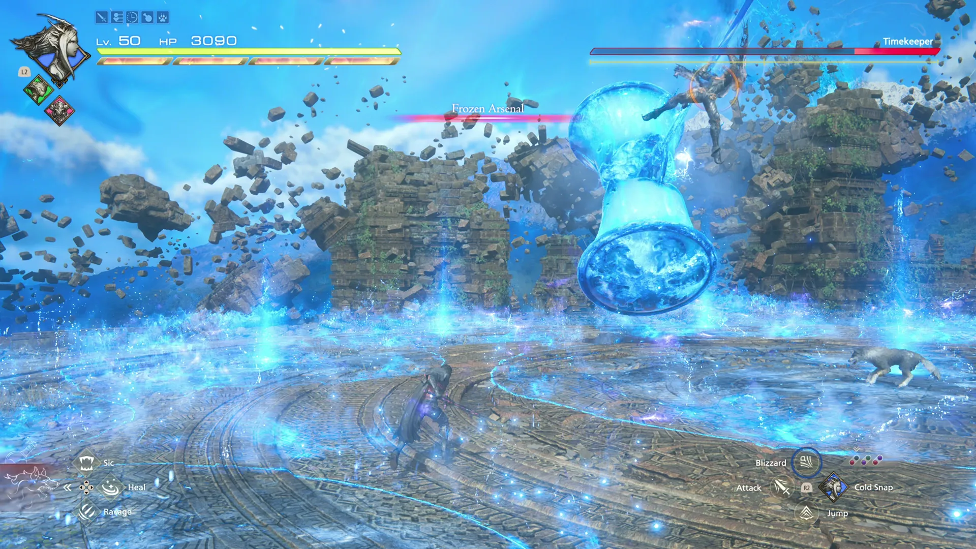 Timekeeper using its Frozen Arsenal attack during the second half of the boss battle