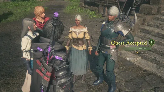 Accepting the Last Licks optional quest from Shula near the Witanhall in Haven