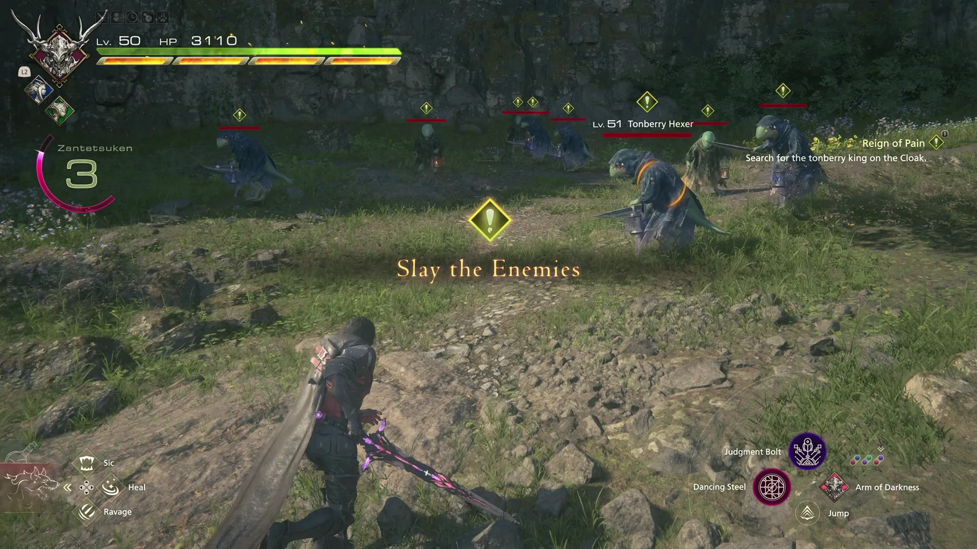 Battling against a large group of Tonberries outside the cave