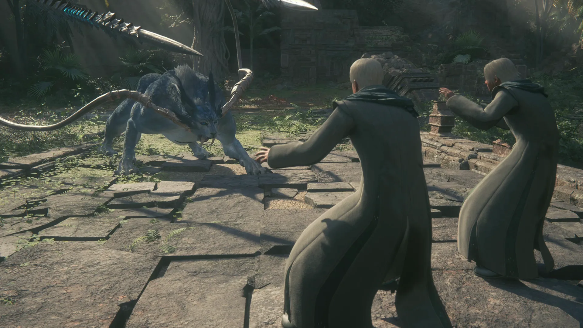 Torama accosting two of the Haven villagers before Clive and Shula intercede