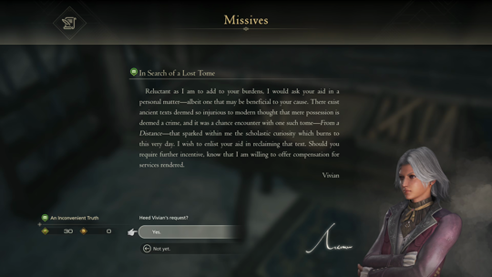 Accepting An Inconvenient Truth Optional Quest from the In Search of a Lost Tome missive at Clive’s reading table