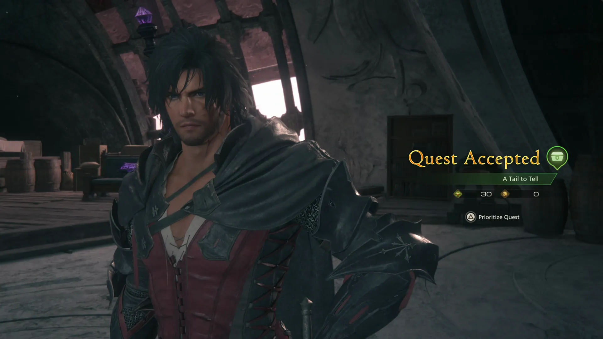 Accepting the A Tail to Tell optional quest from the Making Amends missive at Clive’s Reading Table