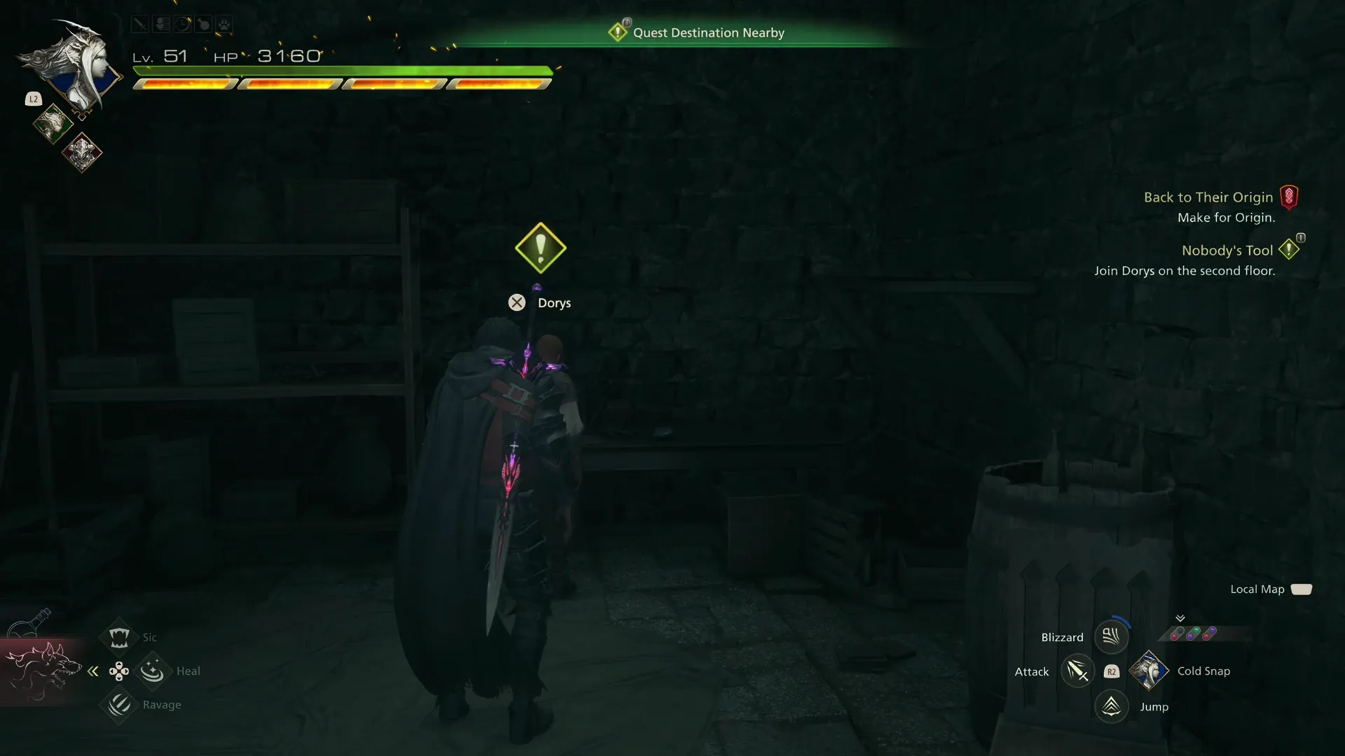 Speaking to Dorys to move on to the next part of the quest