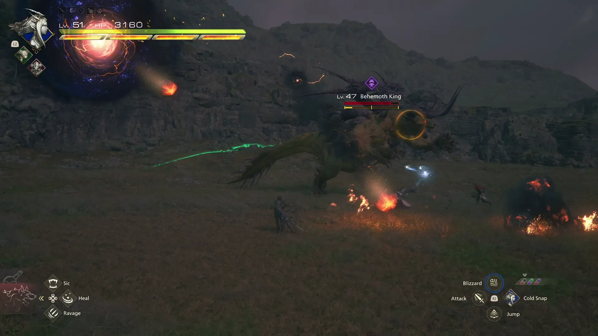 Behemoth King casting meteor attacks towards Clive