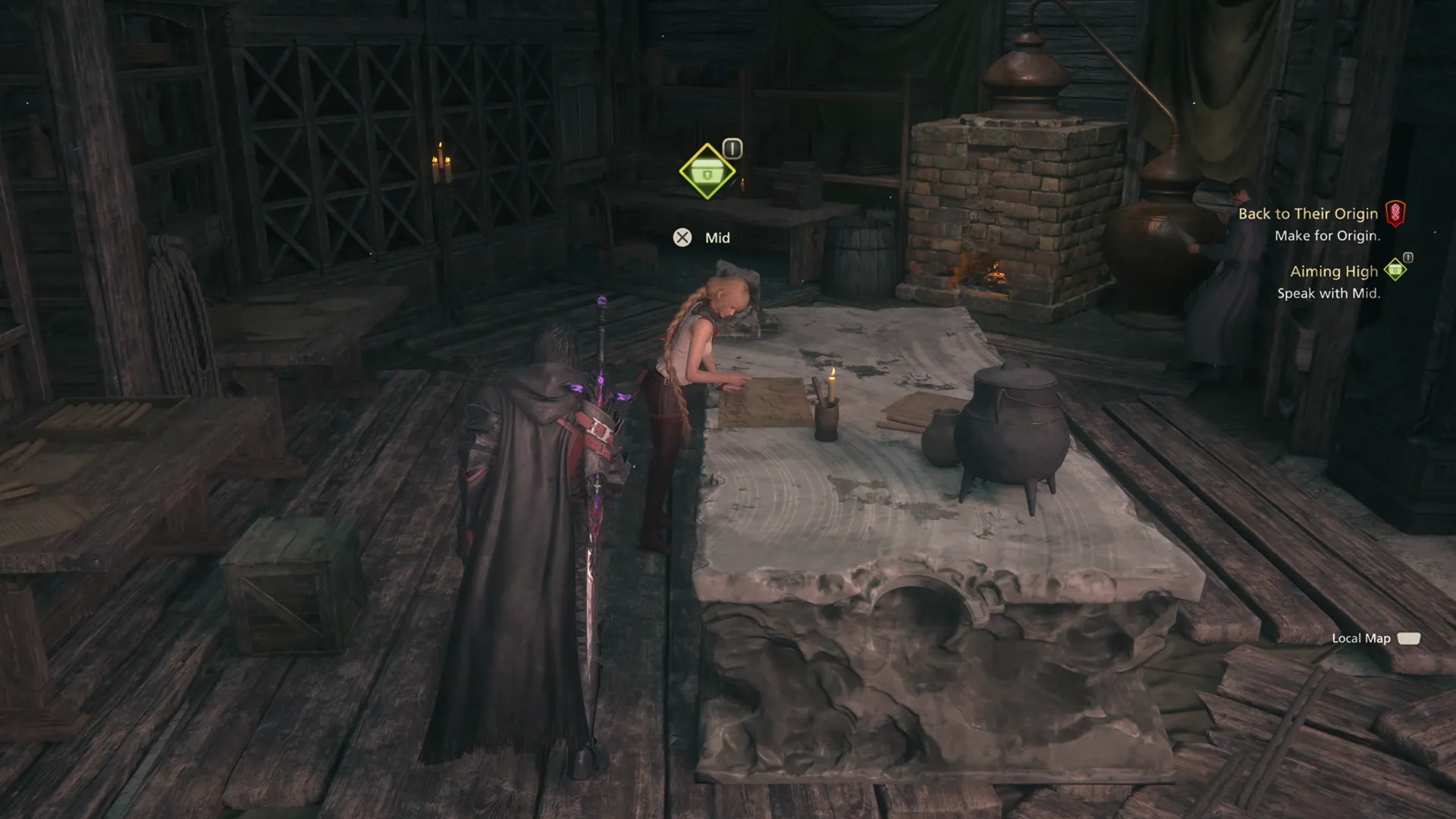 Approaching Mid in her dungeon at the back of the Hideaway